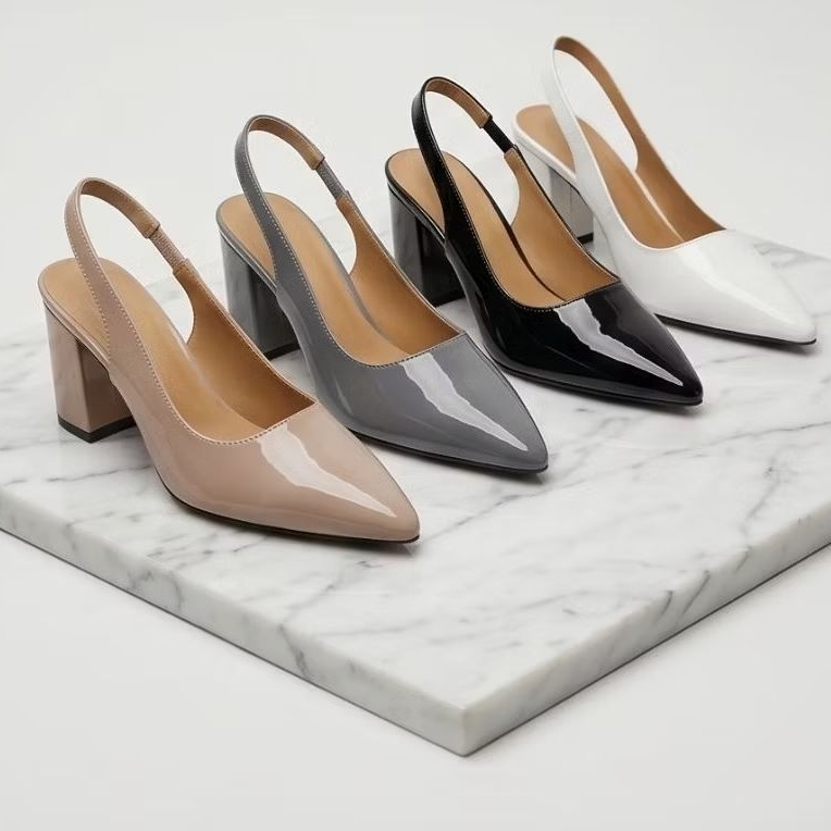 รองเท้าคัทชู Size 36-46  หนังแก้ว ส้นสูง 2.5 นิ้ว แบบเปิดส้น ด้านหลัง รัดส้น งานสวยหรู ใส่ทำงานคะ