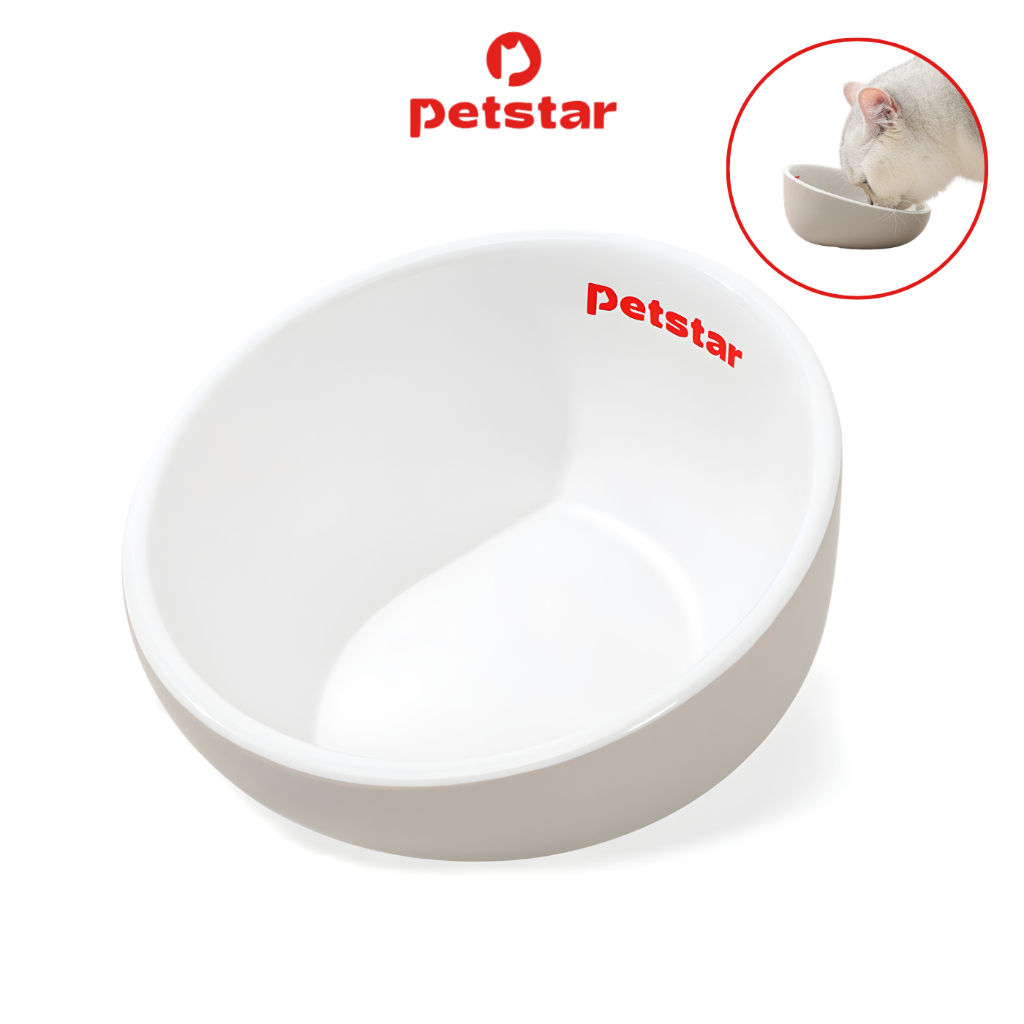 Petstar ชามแมวเซรามิก ชามอาหารสัตว์เลี้ยง กันลื่น ปากเอียง ลดแรงกดคอ Food Bowl