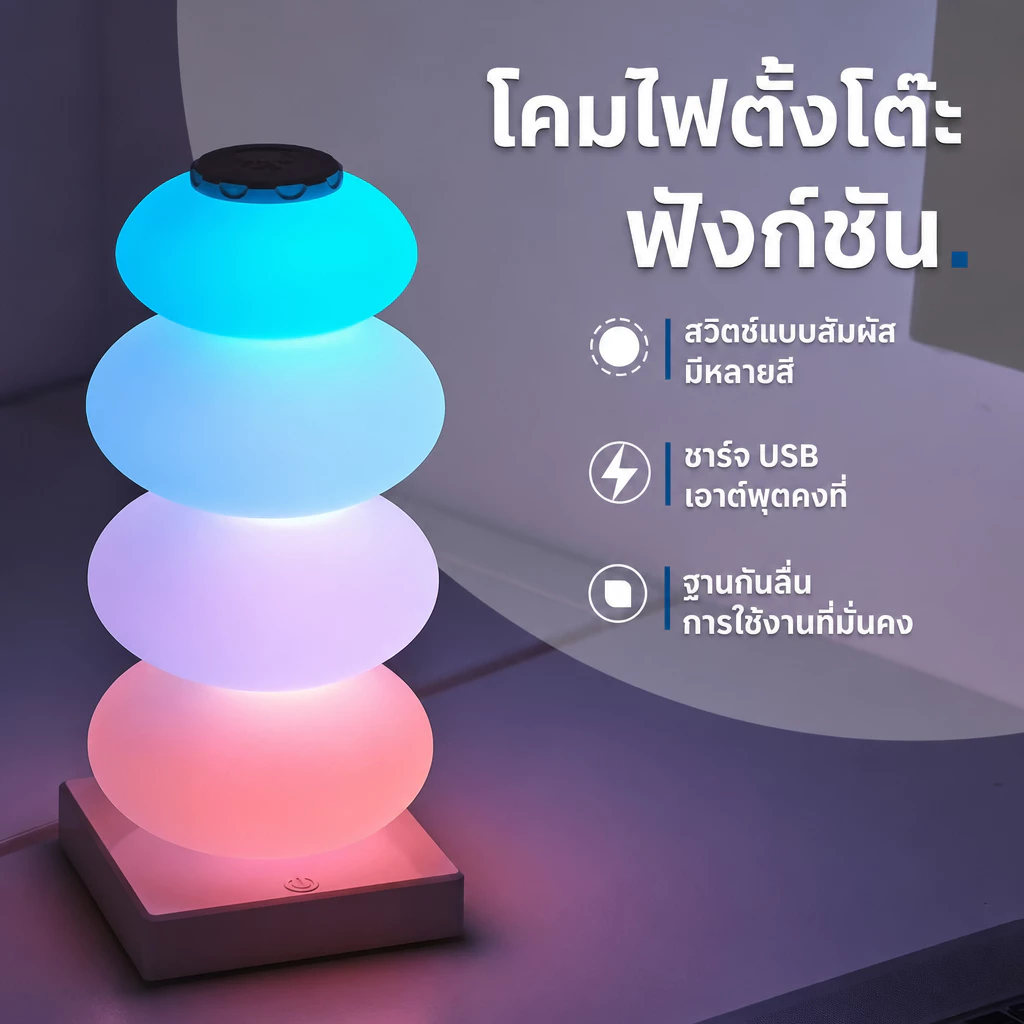 โคมไฟตั้งโต๊ะทรงน้ำเต้า ชาร์จ USB ปรับได้ 16 โหมด RGB thumbnail 5
