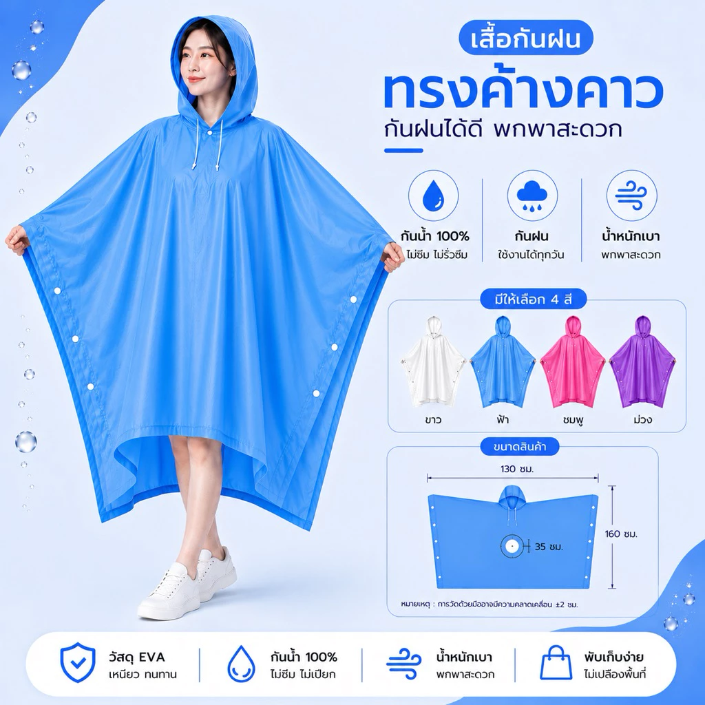 เสื้อกันฝนทรงค้างคาว ฟรีไซส์ ใส่ได้ทั้งชาย-หญิง พกง่าย สีหวานน่ารัก 💧