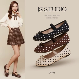 JS.STUDIO รองเท้าแมรี่เจนลายจุดวินเทจ น่ารักและหวาน ไอเท็มแฟชั่นที่เข้ากับทุกสไตล์ LN898