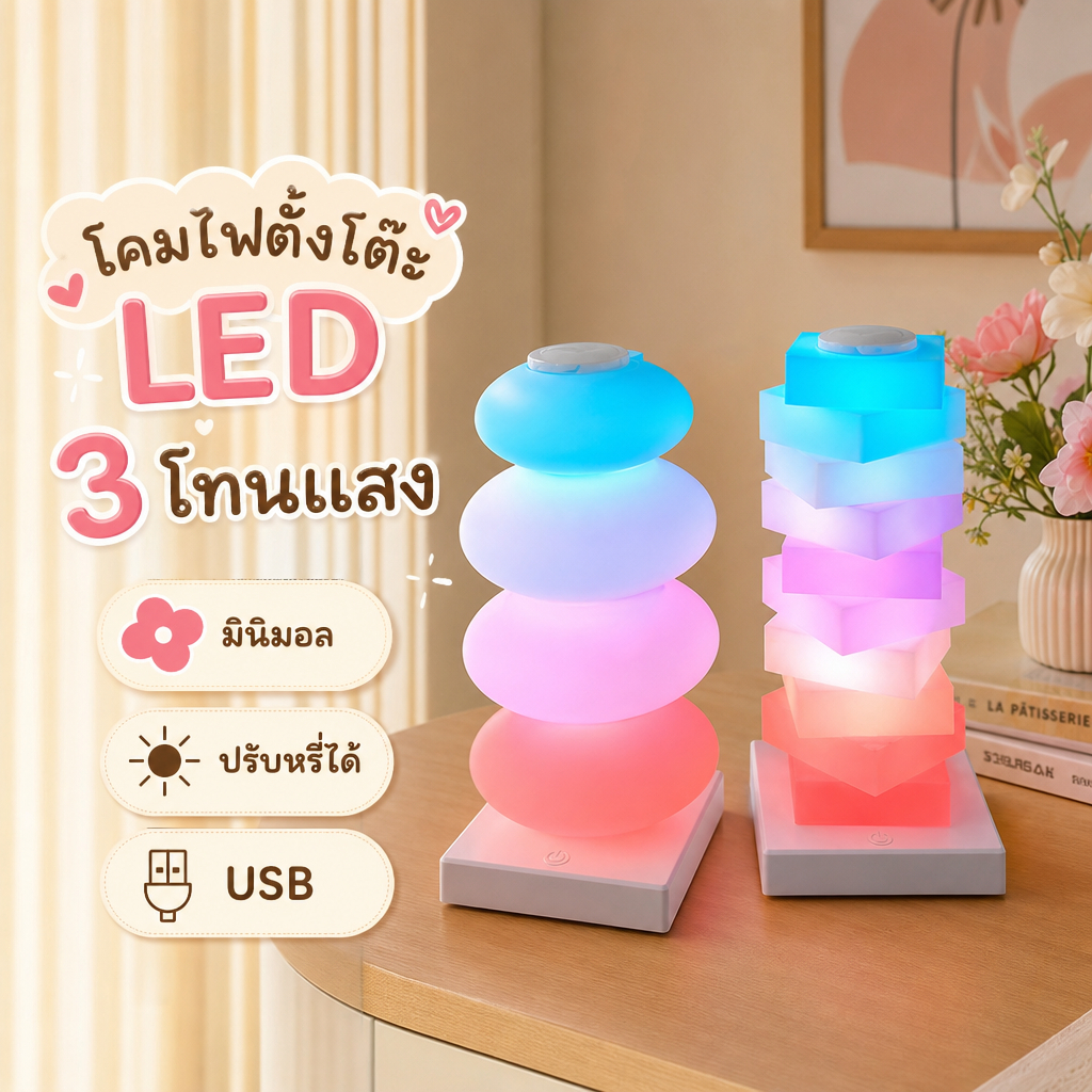 🎨🎨 โคมไฟ LED RGB 16 สี ตั้งโต๊ะ ปรับแสงได้ ควบคุมง่าย ไฟตกแต่งห้องนอน ร้านค้า สร้างบรรยากาศ