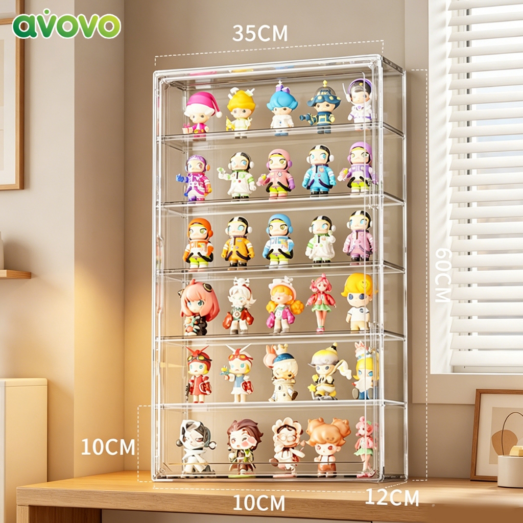กล่องครอบโมเดล กล่องใส่โมเดล 4/6 ชั้น พาร์ติชั่นถอดได้ ติดผนังได้ ตู้โชว์ตุ๊กตา Labubu กล่องใส ตู้ใส่โมเดล
