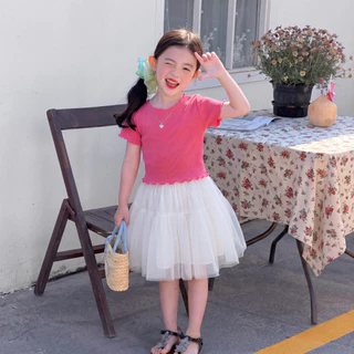 PRINCESS KESLI เสื้อยืดเด็กผู้หญิง เสื้อแขนสั้นเด็ก เสื้อผ้าเด็กผู้หญิง สวมใส่สบาย สัมผัสนุ่ม 2-12 ปี