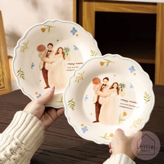 💍🌸Box Set แต่งงาน Chubby Wedding ชุดจานชามเซรามิคลายคู่รักพร้อมกล่องของขวัญ เหมาะสำหรับให้ของขวัญให้คนพิเศษ Lassie Decor