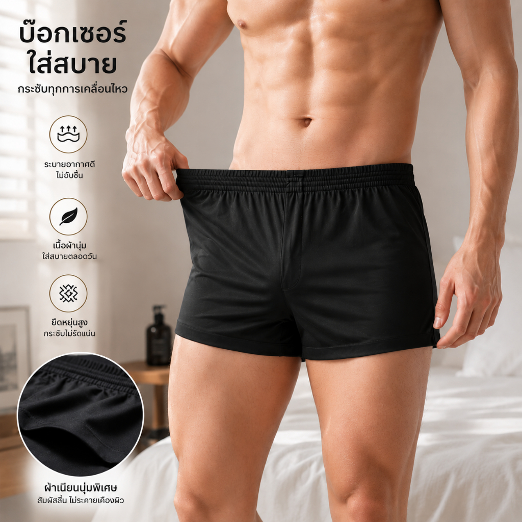กางเกงในชาย กางเกงบ๊อกเซอร์ชาย มีซับใน Boxer shorts เอว 28-40 นิ้ว พร้อมส่ง