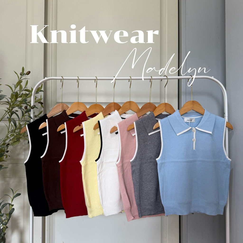 [ป้าย One K] เสื้อไหมพรมแขนกุดคอปก ดีไซน์มินิมอลแต่งขอบสี ใส่สบาย แมตช์ง่าย ได้ลุคเกาหลีดูแพง