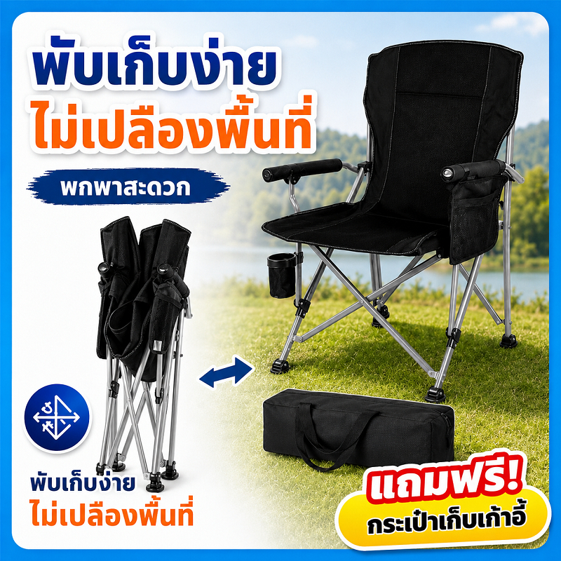 【Peak Go】 เก้าอี้แคมป์ปิ้ง คนอ้วน พร้อมกระเป๋าจัดเก็บ โครงอลูมิเนียมรับน้ำหนักได้ 500KG