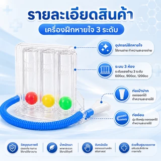 เครื่องฝึกหายใจ 3 ระดับ ใช้งานง่าย อุปกรณ์บริหารปอด แบบลูกบอล สำหรับควบคุมการหายใจ