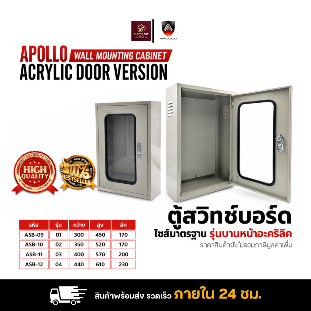 APOLLO ตู้เหล็ก ตู้ไฟ ตู้สวิตช์บอร์ด บานหน้าอะคริลิค สำหรับภายในอาคาร มี 4 ขนาด