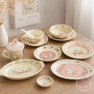 🐰ชุดจานชามเซรามิค Victorian Bunny Garden ลายกระต่ายพาสเทลสุดคิวท์ เหมาะกับHomeCafe และเป็นของขวัญสุดน่ารัก 💐Lassie Decor