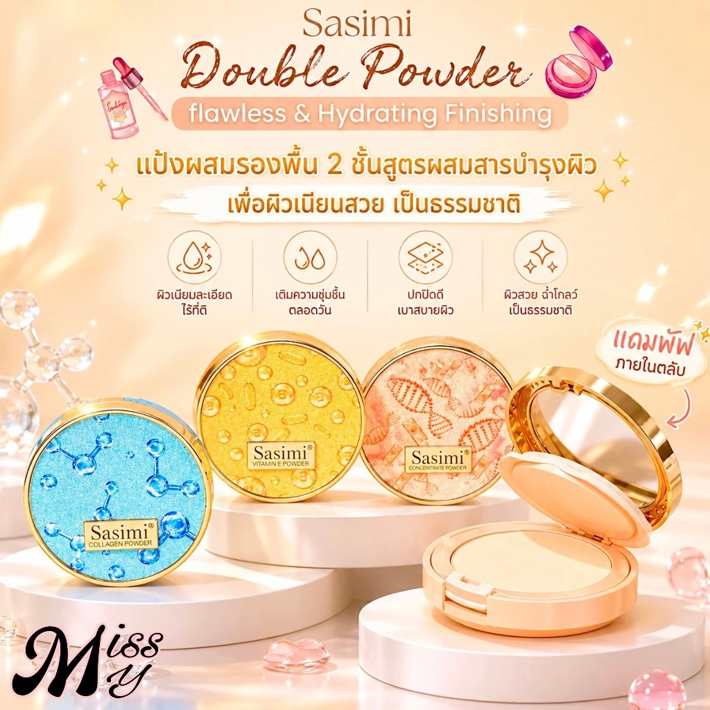 Sasimi 2IN1 Moisture Matte BB Powder แป้งพัฟแมทต์ ผสมรองพื้น คุมมันผิวได้ดี 2ชั้น