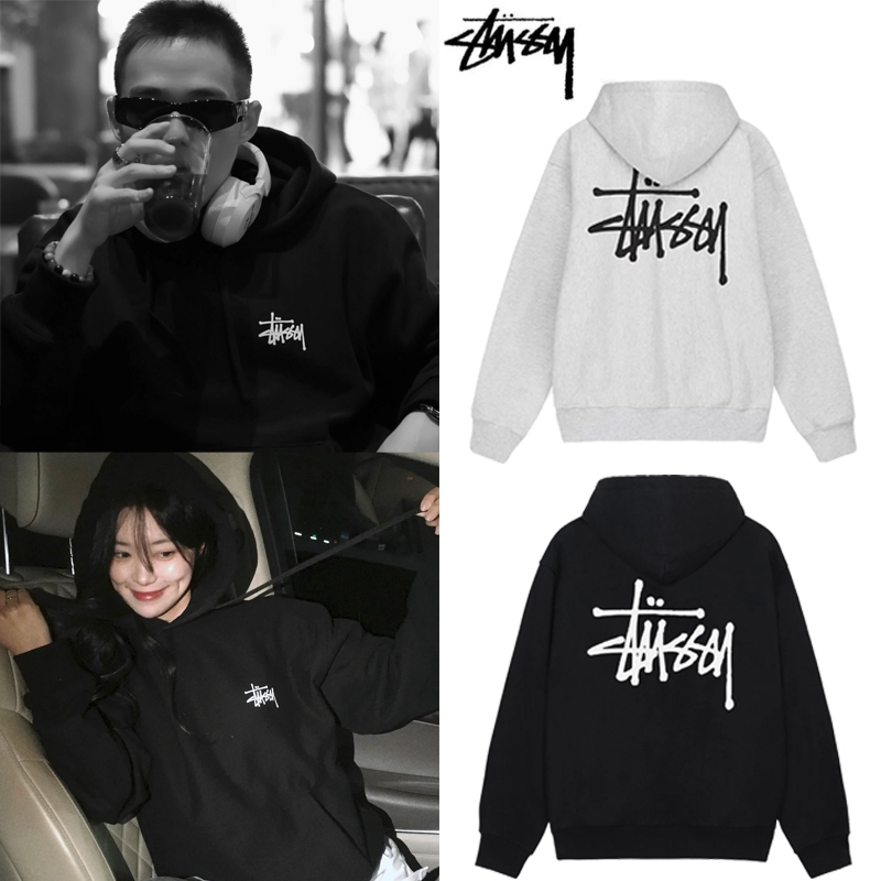เสื้อสเวตเตอร์มีฮู้ด สำหรับผู้ชายและผู้หญิงSTUSSY BASIC LOGO HOODIE ผ้าฝ้ายแท้เสื้อสวมหัวคู่มีฮู้ดแบรนด์อินเทรนด์