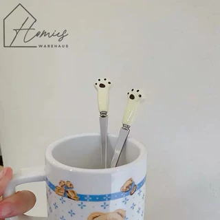 【พร้อมส่ง】🍴 ช้อน ส้อม ด้ามจับ เท้าหมี สุดน่ารัก สแตนเลสอย่างดี ด้ามทำจากเซรามิก สไตล์คาเฟ่ ช้อนเท้าแมว ช้อนเท้าหมา