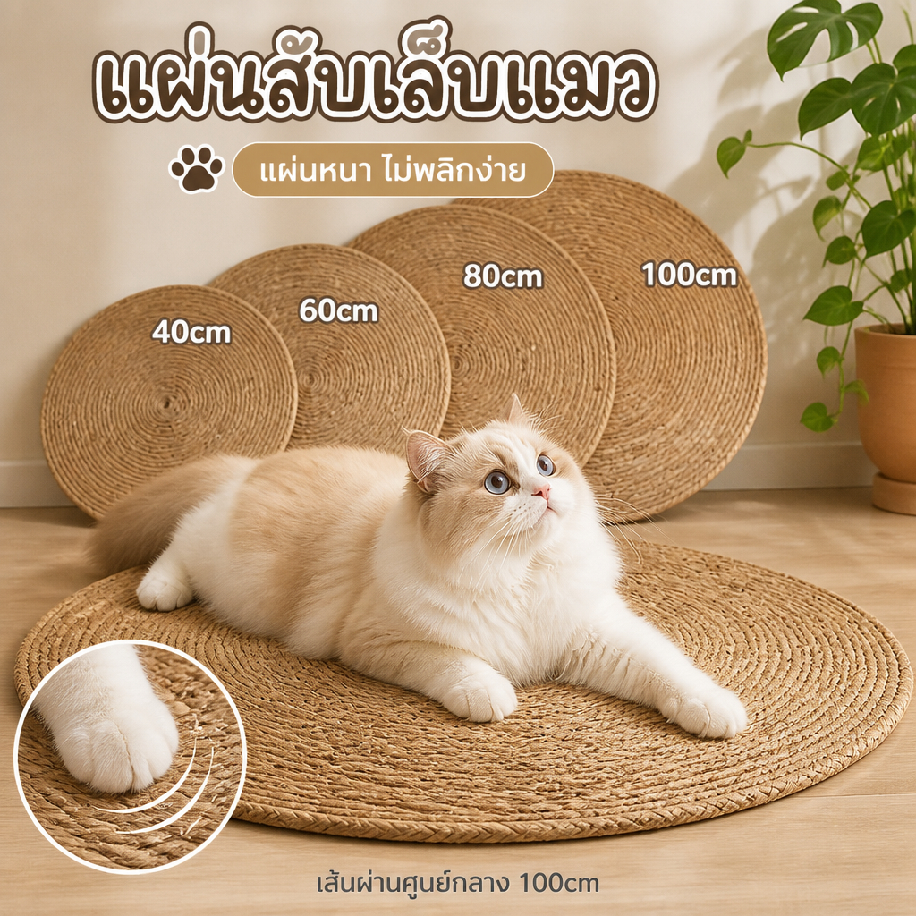 [พร้อมส่ง] แผ่นลับเล็บแมว 3in1 วงกลม พรมลับเล็บแมว ที่นอนแมว ของเล่นแมว หวายธรรมชาติ แข็งแรง ทนทาน