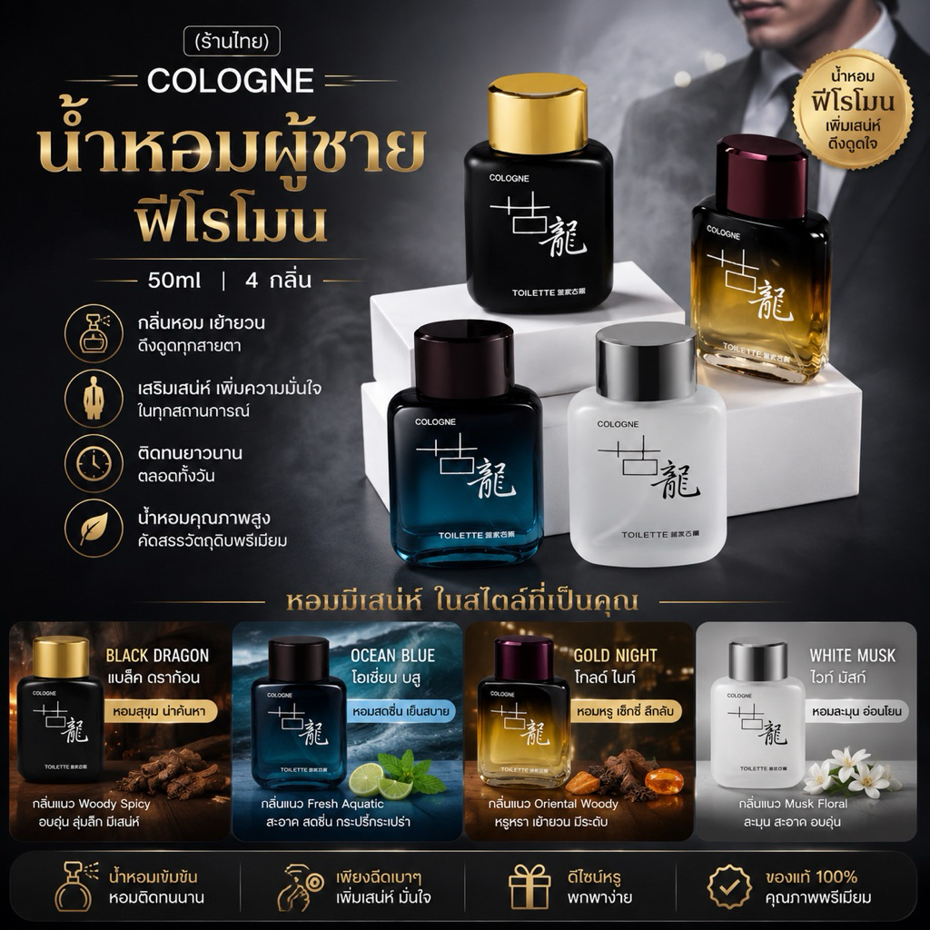 (ร้านไทย)น้ำหอมผู้ชาย COLOGNE ฟีโรโมน 50Ml 4กลิ่น