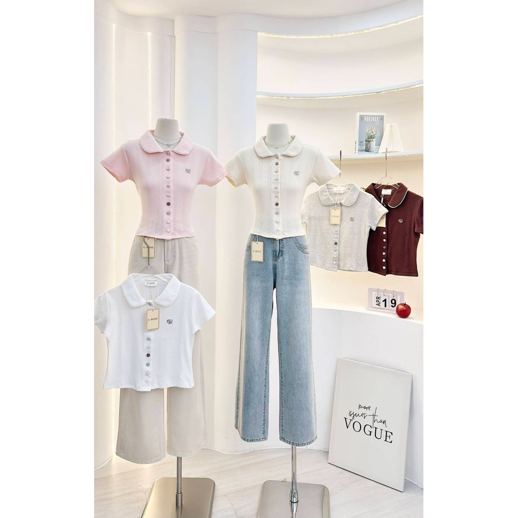 💖New Collection 💖G-Rose เสื้อทรงเชิ้ตครอปคอบัวกระดุมหน้าแกะได้แบบใหม่  ทรงเสื้อคัดติ้งเนี๊ยบ สวยติดเทรนสุดๆ
