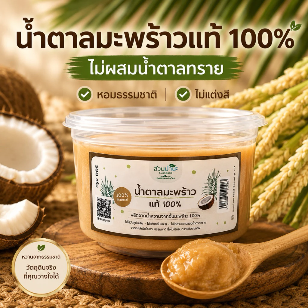 น้ำตาลมะพร้าวแท้ 100% ไม่ผสมน้ำตาลทราย 500g หอมธรรมชาติ ใช้ชงกาแฟ ทำอาหาร ทำขนม