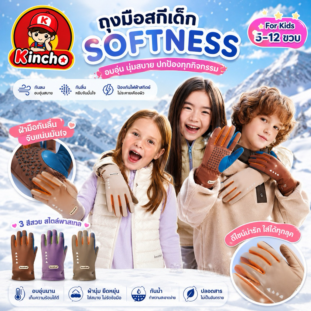 #ถุงมือสกีเด็ก #Kocotree #ถุงมือกันหนาว #ถุงมือเล่นหิมะ #ลองจอน