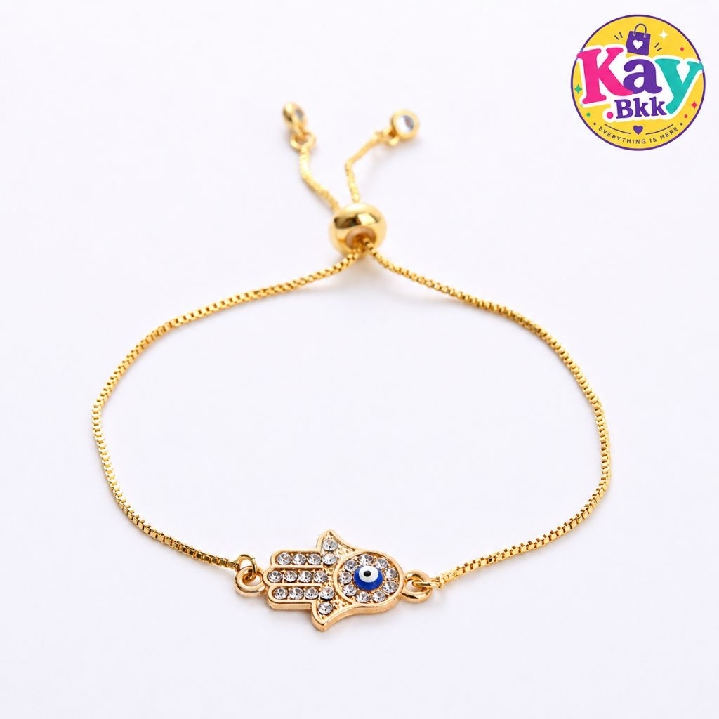 สร้อยข้อมือ Evil Eye สายมู ตาปีศาจ เครื่องราง กำไลนำโชค ปรับขนาดได้ เครื่องประดับผู้หญิง (Diamond/Hand) (BR-021)