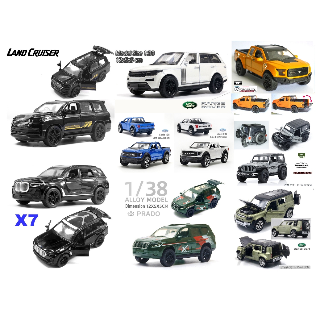 โมเดลรถเหล็ก Diecast 1:38 1/38 SUV Raptor Cayenne BMW Jeep Land Rover Benz