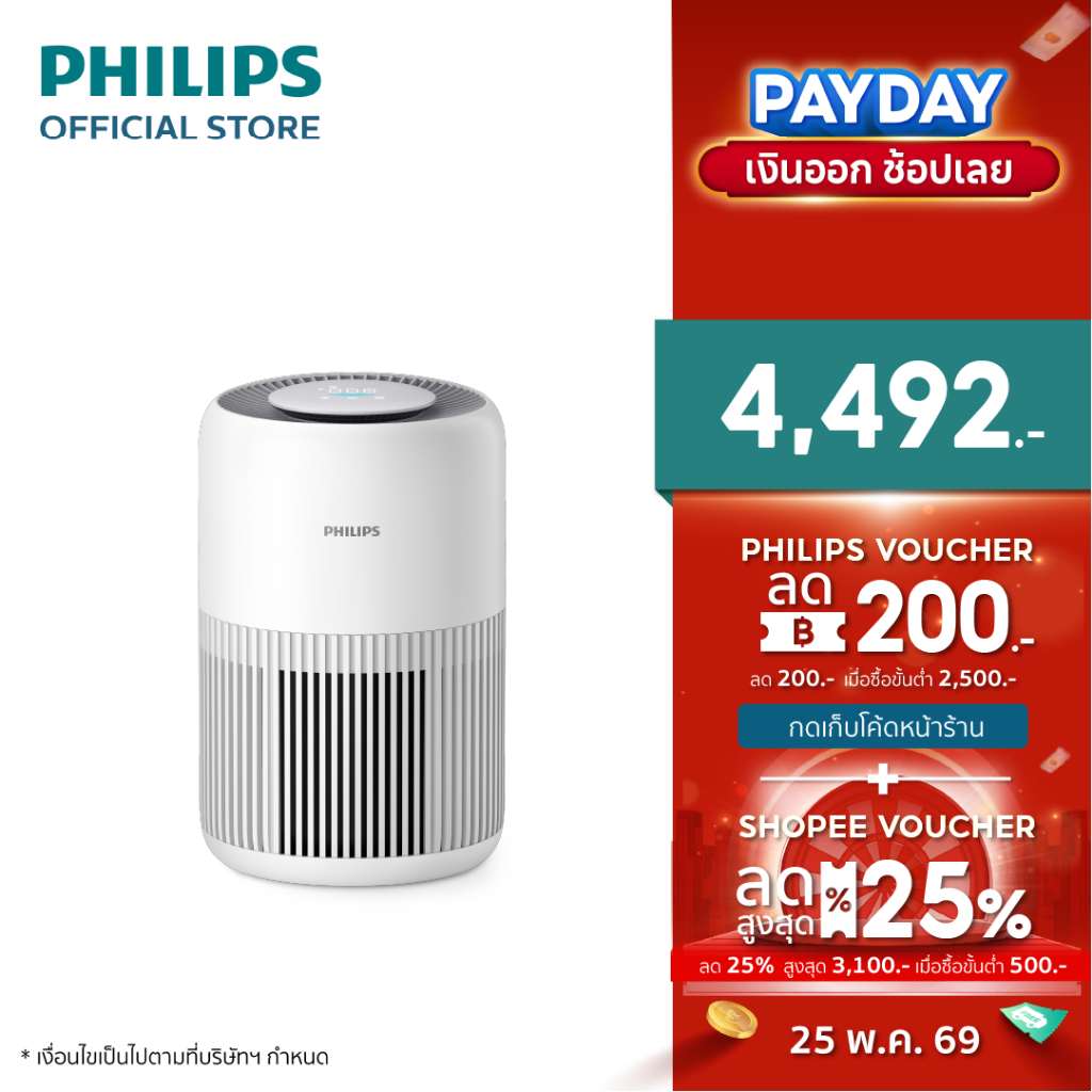 Philips AC0950/10 เครื่องฟอก อากาศ Air Purifier สำหรับห้องไม่เกิน 65 ตรม. CADR 250 ลบ.ม./ชม. ​รับประกัน 2 ปี