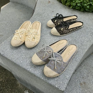 🌹 OHODOODEE 🌹 Charming Blossom Lace Sliders รองเท้าคัทชูเปิดส้นฉลุลายดอกไม้หรูหราแมทช์ง่ายทุกลุค M566