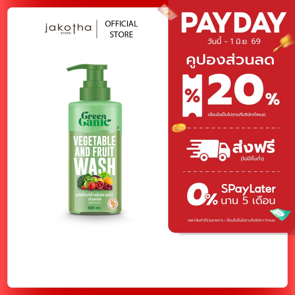 กรีนแกนิค (GreenGanic) น้ำยาล้างผักผลไม้ (ขวดปั๊ม)