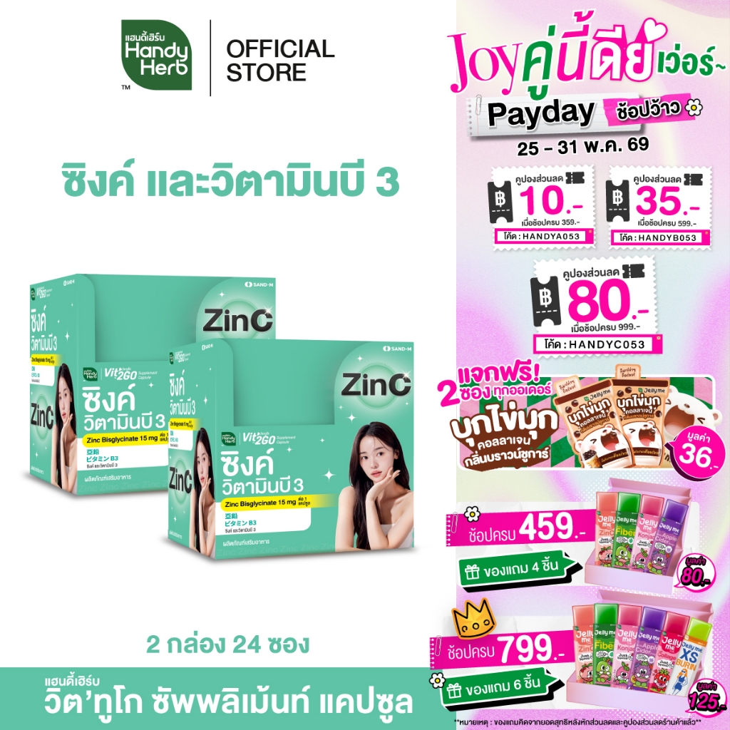 HandyHerb Vit’2Go Supplement Capsule Zinc and Vitamin B3 วิต’ทูโก ซิงค์ เเละวิตามินบี 3 ชนิดกล่อง 2 กล่อง (24 ซอง)