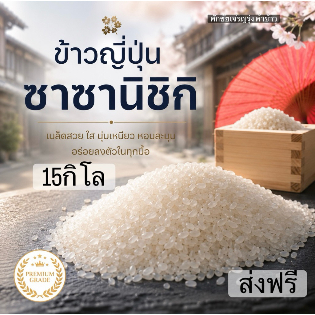 ข้าวญี่ปุ่นแท้100% ข้าวใหม่ หอมนุ่ม(พันธุ์ซาซานิชิกิ) 15กิโล