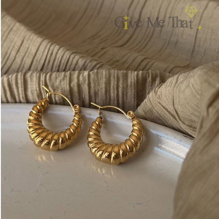 ต่างหูสแตนเลสแท้ สไตล์มินิมอล Minimal ตุ้มหูห่วง แบบเรียบหรู สาวแกรม รุ่น Emma Earrings Givemethat