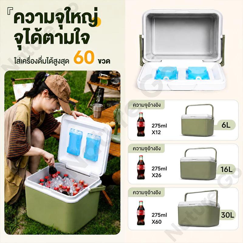 กระติกน้ําแข็ง กล่องเก็บความเย็นตั้งแคมป์ 6L 10L 16L 30L ลิตร แบบพกพา แช่เย็น 72ชั่วโมง thumbnail 5