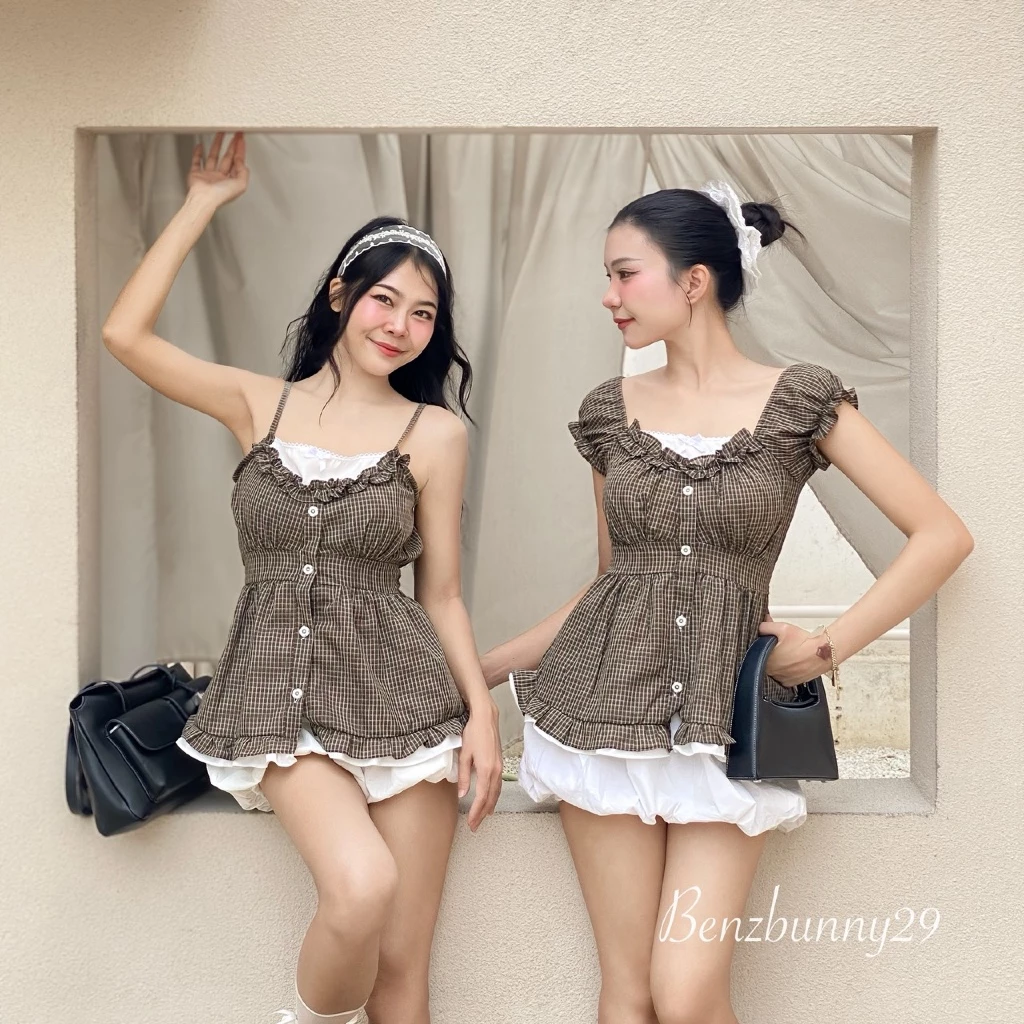 Benzbunny - Vanilla Blossom Top สาวอวบ เสื้อแขนตุ๊กตาแต่งระบายสุดละมุน #2149