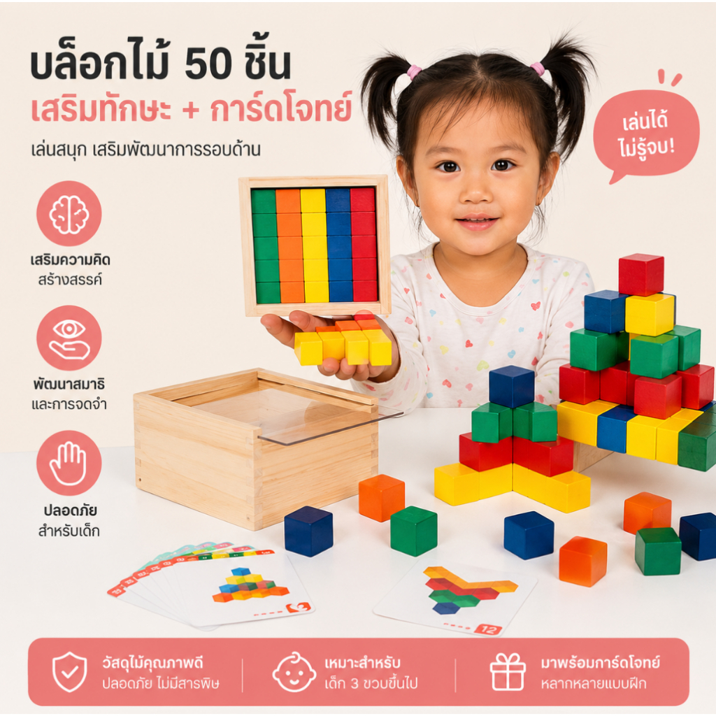 สีรุ้งไม้แข็ง ชุดฝึกทักษะการคิดสร้างสรรค์และการแก้ปัญหา พร้อมการ์ดแบบฝึกหัด เกมส์ฝึกสมองพัฒนาการ