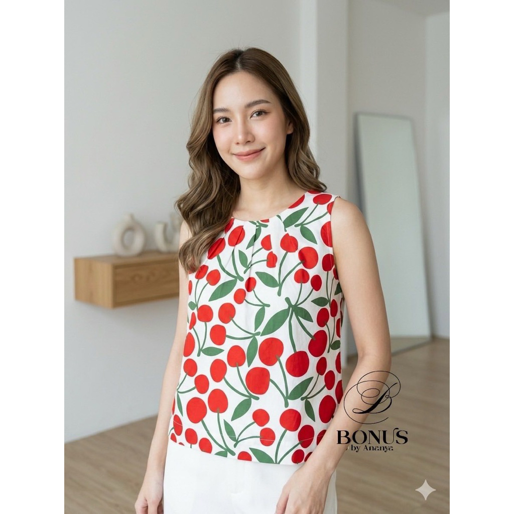 เสื้อสั้นแขนกุดผ้าคอตตอนญี่ 100% พิมพ์ลายสวยสดใส ใส่สบายน่าร้อน