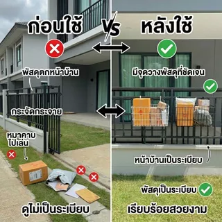 [Tiny Decor] ตะกร้าแขวนใส่ของรับพัสดุหน้าบ้าน ไซส์ M ไม่ต้องเจาะ รับน้ำหนักได้เยอะ กันสนิม ตะกร้าลวดเหล็ก แขวนรั้ว ประตู