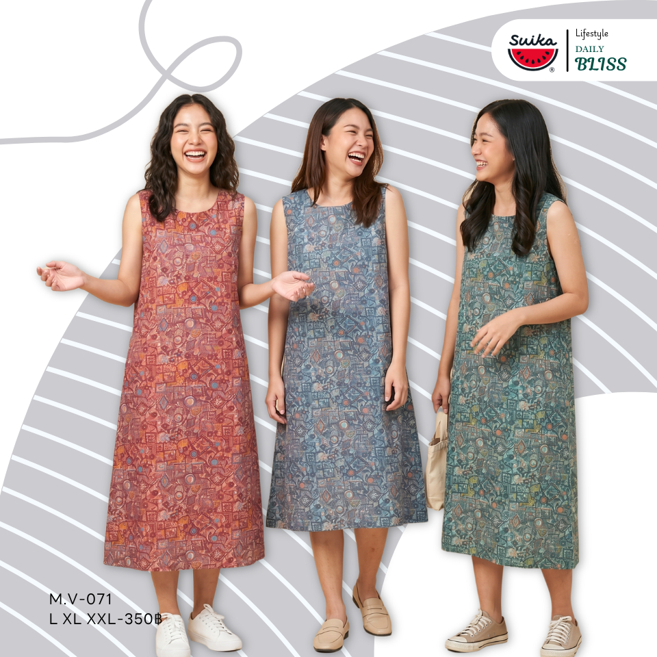 เสื้อแตงโม (SUIKA) - เดรสแขนกุด ผ้าป่านมัสลิน  ลายดอกไม้ ( M.DC-099 )