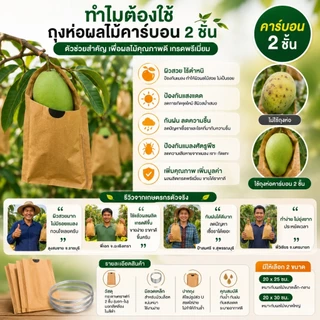 🥭พร้อมส่ง🥭ถุงห่อผลไม้คาร์บอน 100ใบ ถุงห่อมะม่วง ฝรั่ง ชมพู่ กันแมลง กันนก กันแดด กันฝน ผิวสวย ระบายอากาศดี 20x25/20x30