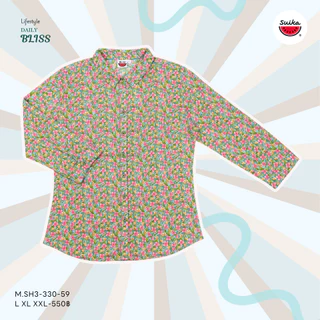 เสื้อแตงโม (SUIKA) - เสื้อคอปกผ่าหน้าแขนสามส่วน (ผ้าป่านมัสลิน) (M.SH3-122 330)