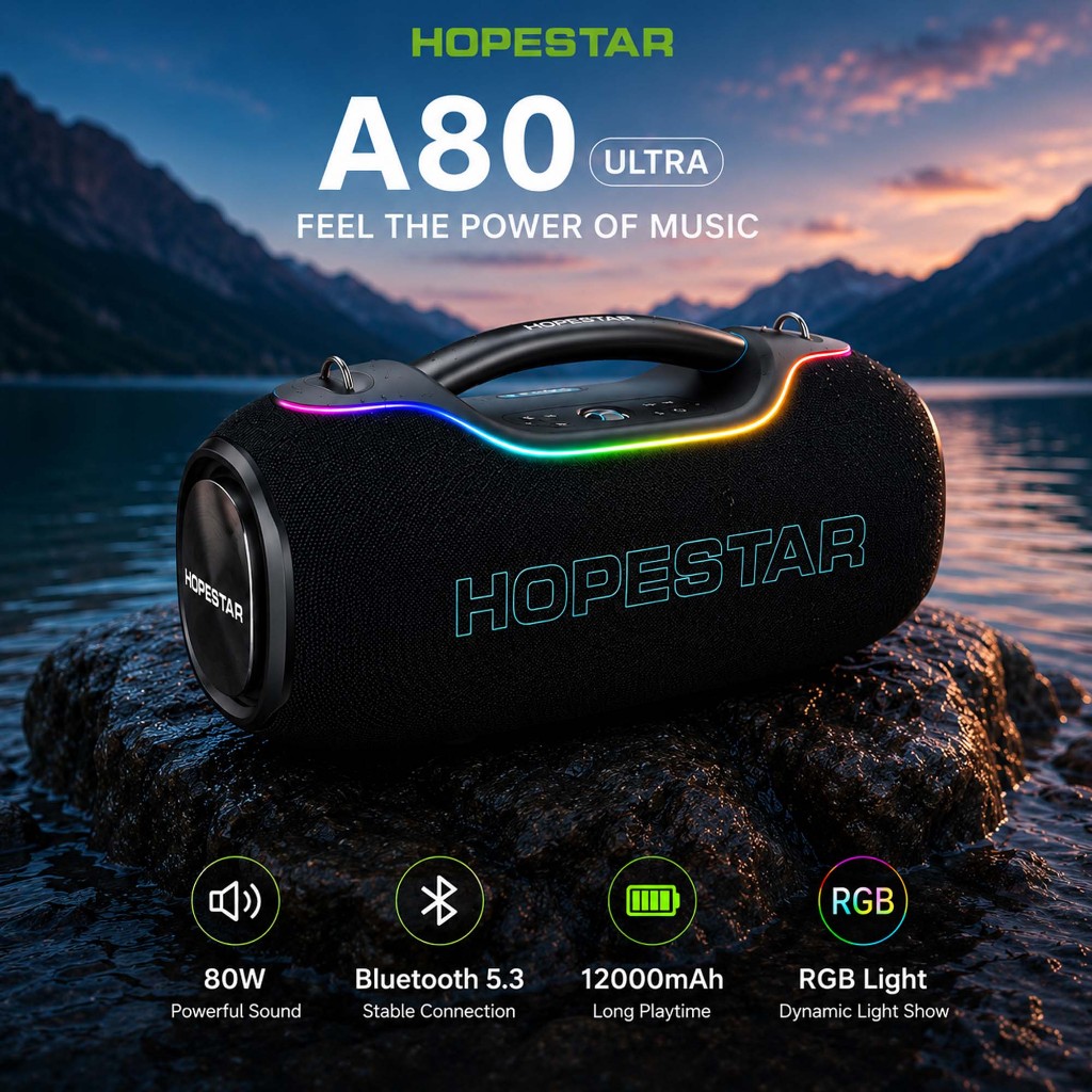 Hopestar A80ULTRA ลำโพงบลูทูธ 650W ไมค์ลอย1อัน ลำโพง8ดอก
