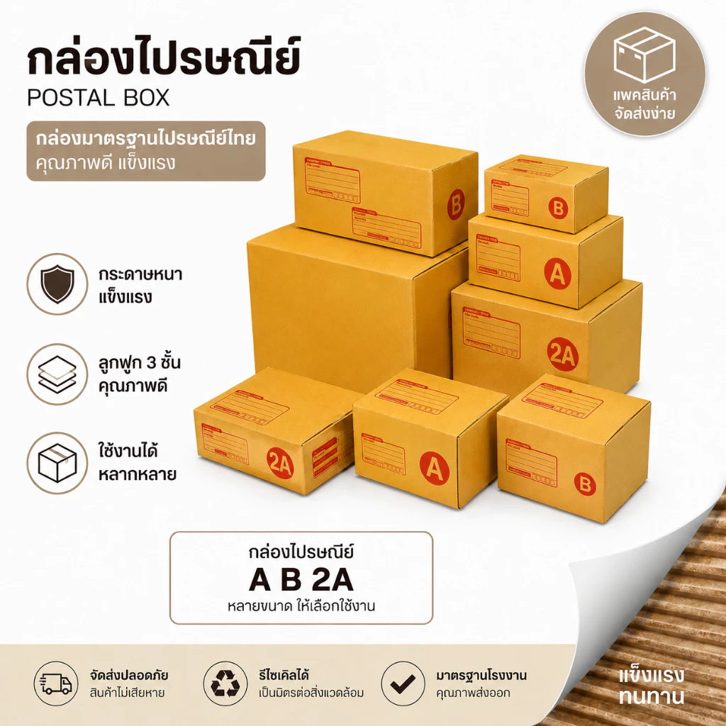 กล่องลูกฟูก กล่องไปรษณีย์ (1 แพ๊ค 20 ใบ) เบอร์ 00 - 2A หลายขนาดให้เลือก แพ็ค 20ใบ