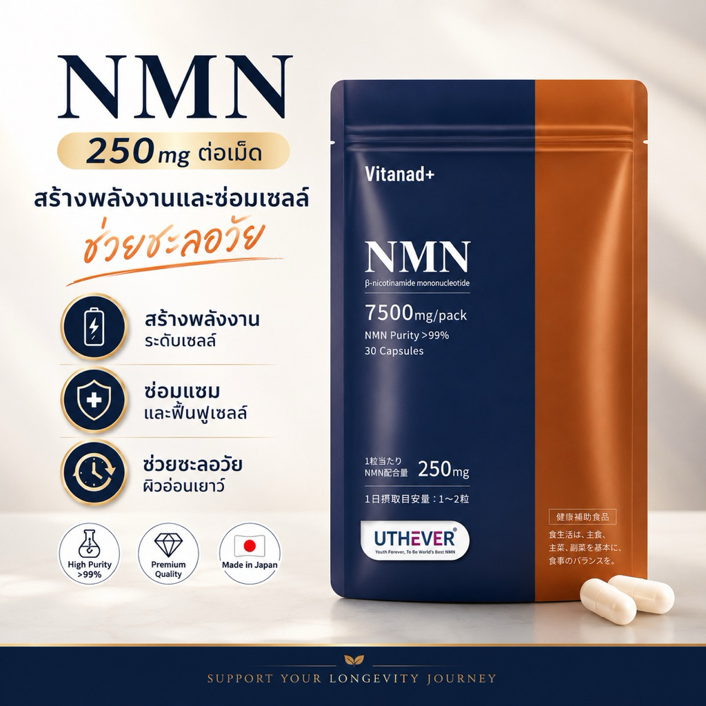 (สินค้าพร้อมส่ง) Vitanad+ มี NMN 250 mg ต่อเม็ด มี 30 เม็ด ของแท้ 100% จากญี่ปุ่น