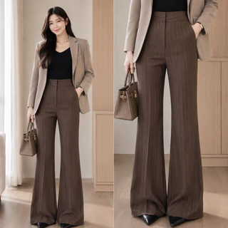 PT03 - กางเกงขาม้าใหญ่ เอวสูง ลายริ้ว ขนาด XS-3XL มีกระเป๋าข้าง Snow Pants