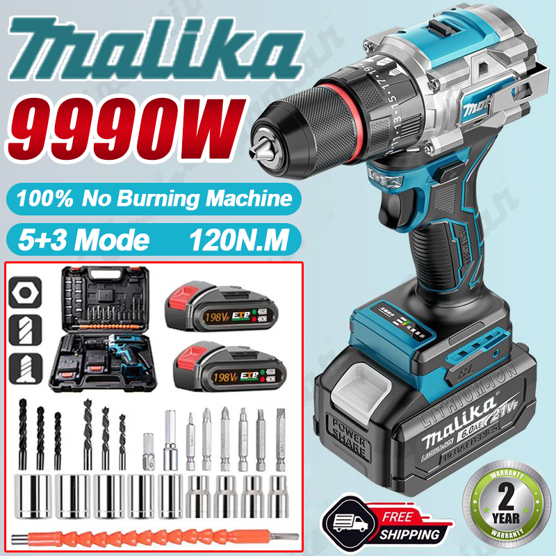 สว่านไร้สาย MALIKA 3 โหมด มีแบต2ก้อน ของแท้ 100% สำหรับเจาะไม้ เหล็ก ขันน็อตสกรู สว่านไฟฟ้าไร้