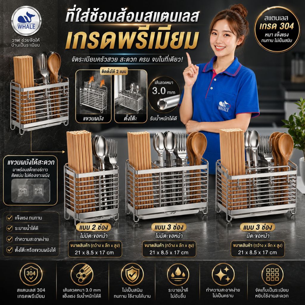 ที่ใส่ช้อนแสตนเลส-รุ่นหนา-เกรด304!