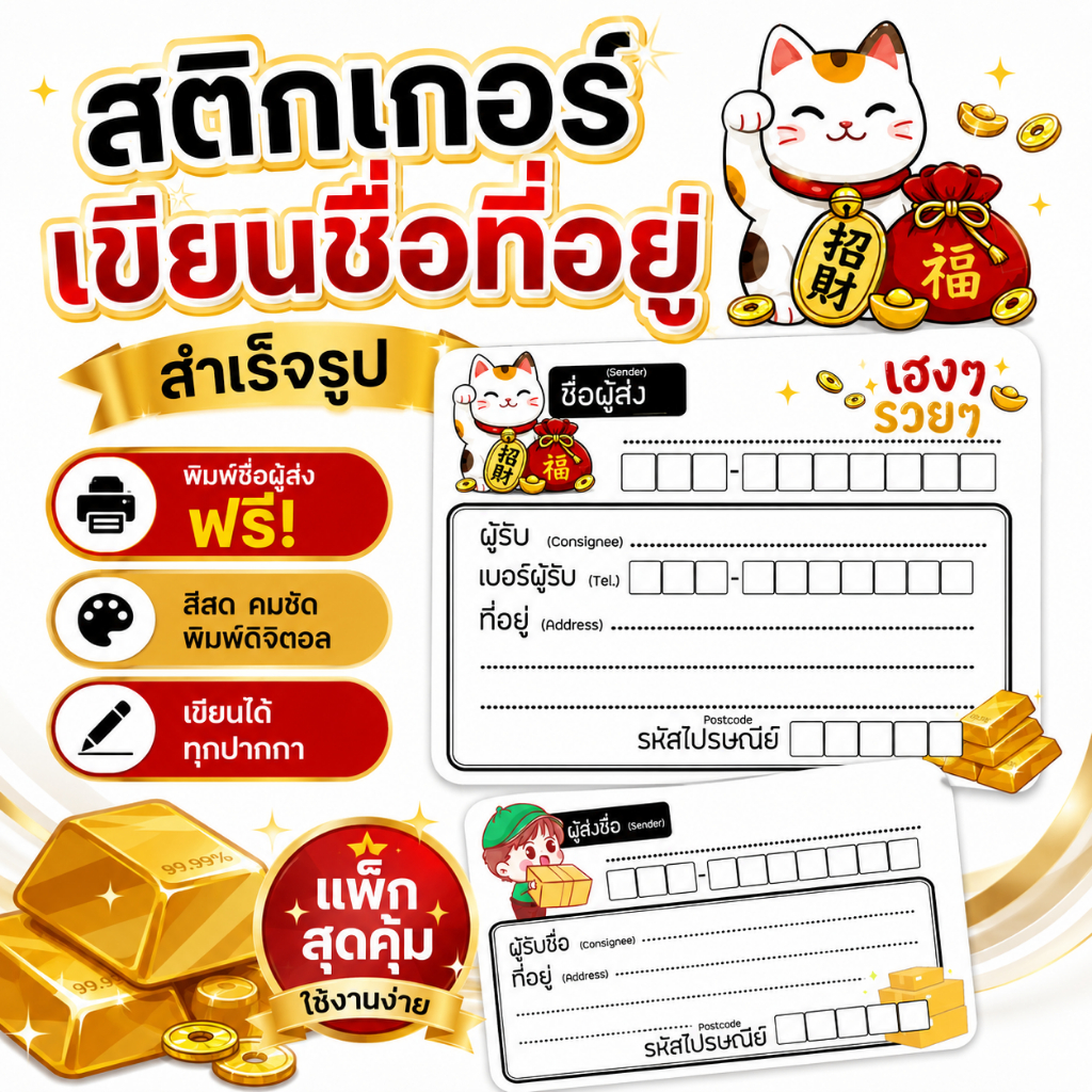 สติ๊กเกอร์เขียนชื่อที่อยู่ 80 ชิ้น ขนาด 7x9 ซม. (ส่งออกใน 1-2วัน)ผู้ส่งผู้รับแผ่นเดียวกัน ติดกล่องพัสดุ พร้อมส่ง