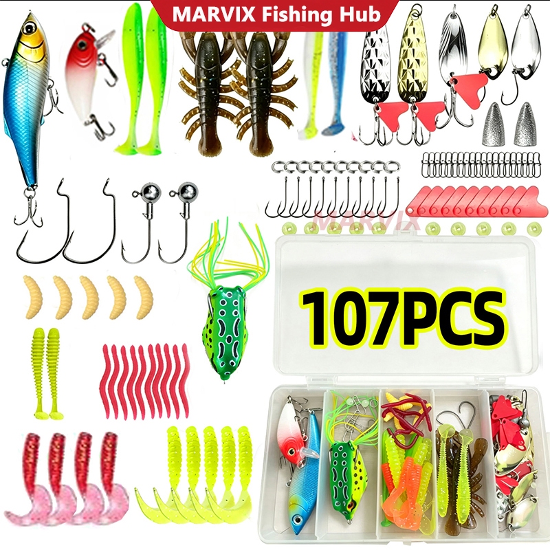 MARVIX เหยื่อตกปลาประดิษฐ์ 23/44/107pcs อเนกประสงค์ เหยื่อปลอม เหยื่อว่ายน้ํา ชุดตะขอตกปลา เหยื่อนุ่ม Fishing Baits