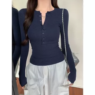 พร้อมส่งในไทย** เสื้อยืดแขนยาว มีกระดุมหน้า เสื้อใส่ลำลอง Y324