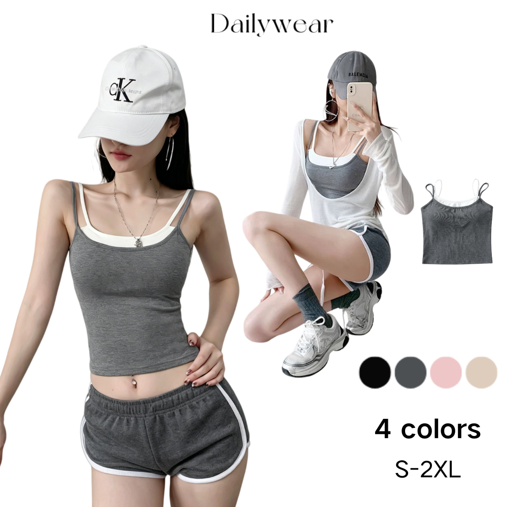 Dailywear พร้อมส่ง เสื้อกล้ามปลอมสองชิ้น สไตล์ฝรั่งเศสอเมริกัน สำหรับผู้หญิง ฤดูร้อน