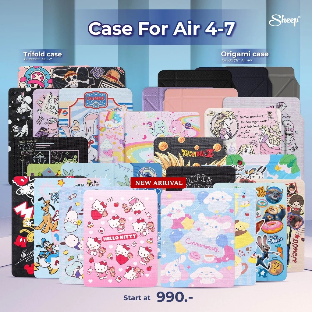 [Origami/Trifold Air4-6] เคสสำหรับไอแพด 10.9/11" Air4/Air5/Air6 2024 มีที่เก็บปากกาPencil2 เคสไม่ดันฟิล์มรวมลายลิขสิทธิ์